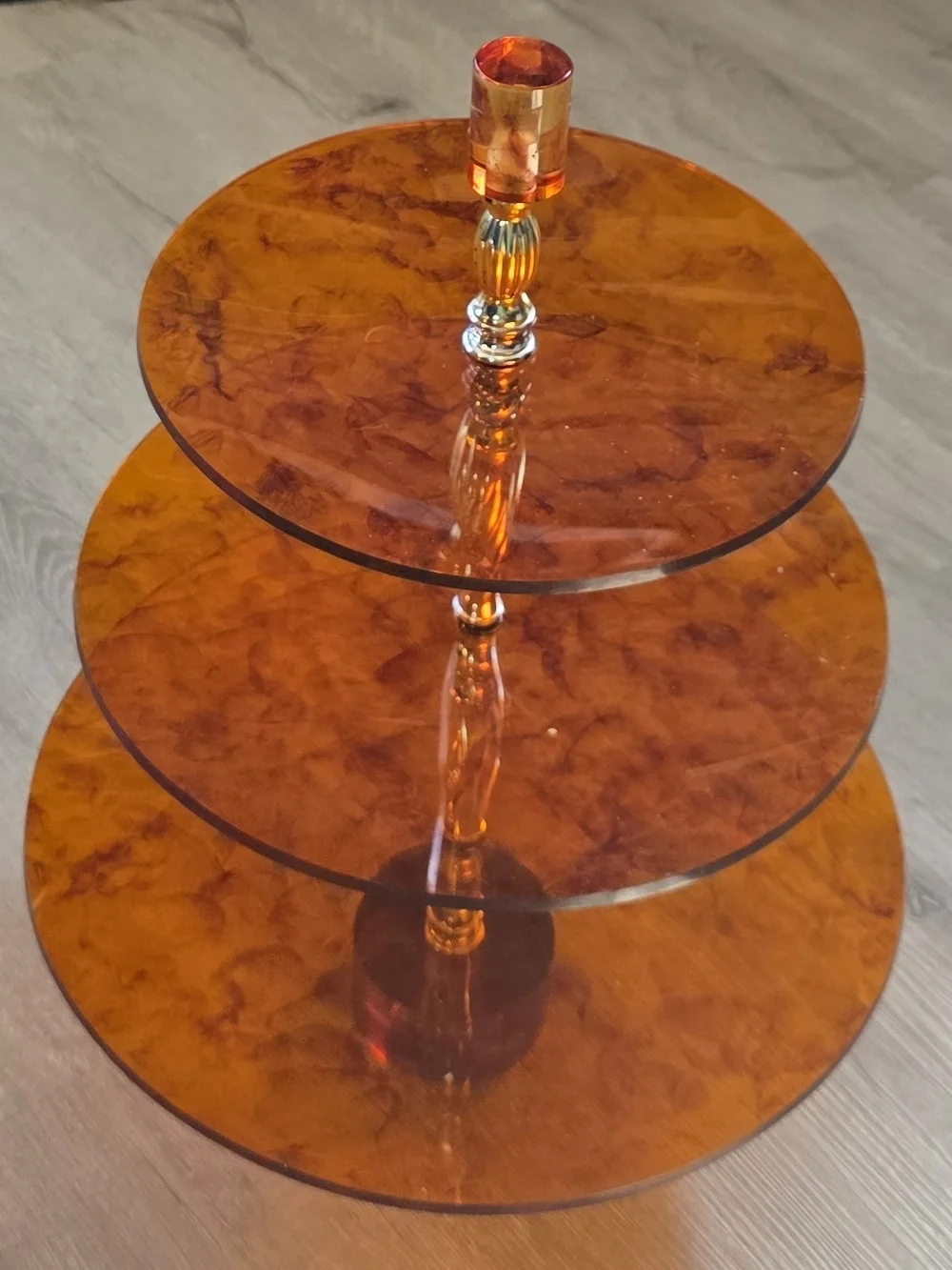 3 Tier MCM Vintage Orange Bakelite Serving Tray Stand Dessert Tea Party Display